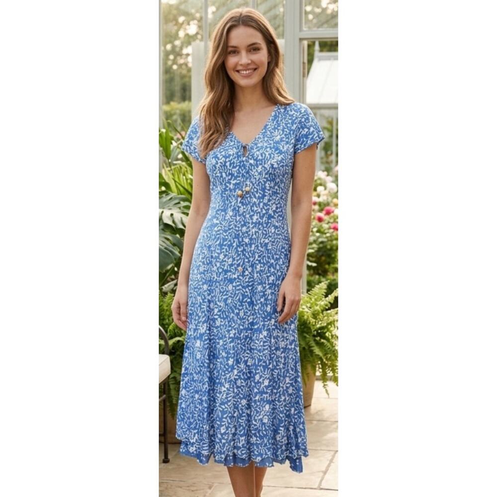 Soft and Comfy Nomadic Traders Tiered Ruffle Hem Boho Empire Waist Floral Dress